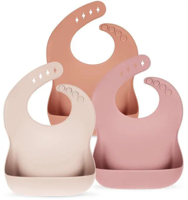 Main image of Silicone Bibs for Babies Toddler Set of 3, BPA Free, Soft Adjustable Waterproof Bibs for Feeding Essentials