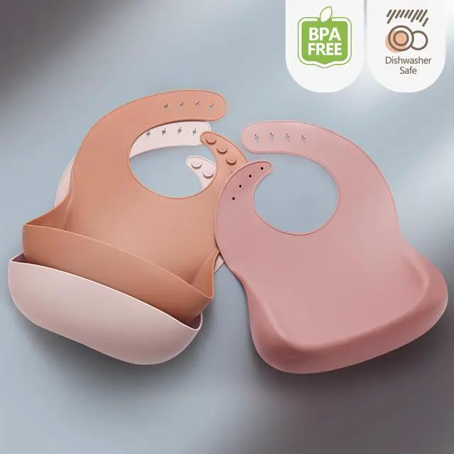 Alt view image 7 of 7 - Silicone Bibs for Babies Toddler Set of 3, BPA Free, Soft Adjustable Waterproof Bibs for Feeding Essentials