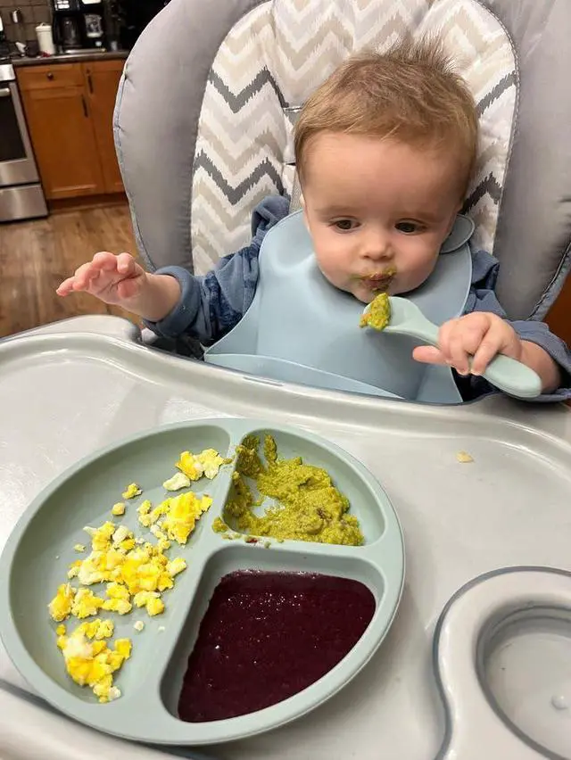 Alt view image 4 of 7 - 3 Pack Silicone Bibs for Boys Girls for Babies & Toddlers, Waterproof Feeding Bib with Large Food Catcher, BPA Free (Blue & Gray)