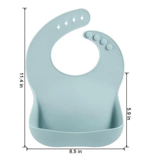 Alt view image 2 of 7 - 3 Pack Silicone Bibs for Boys Girls for Babies & Toddlers, Waterproof Feeding Bib with Large Food Catcher, BPA Free (Blue & Gray)