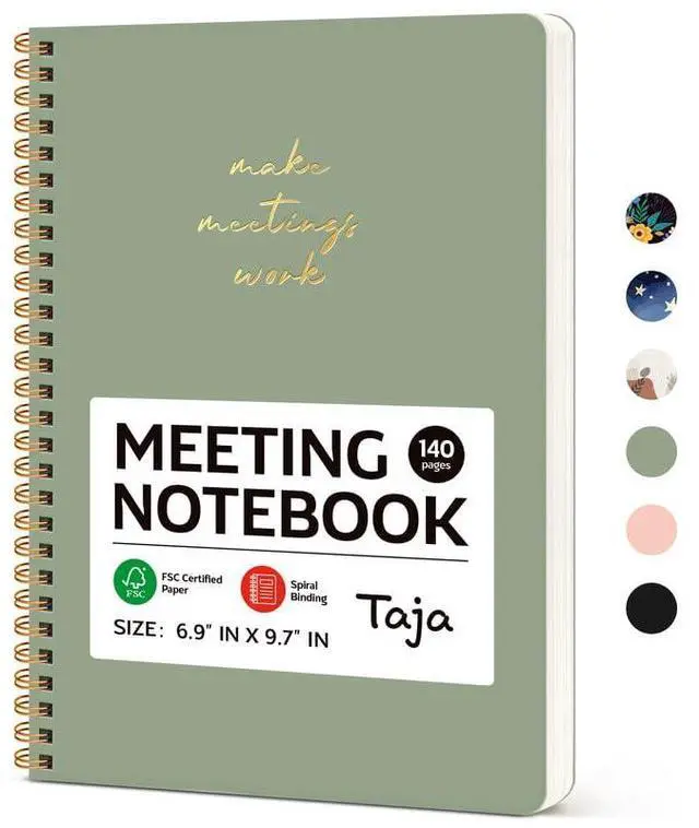 Main image of Meeting Notebook for Work Organization - Work notebook with action items, Meeting Minutes Planner Notebook, Perfect Office Supplies for Men & Women - Green