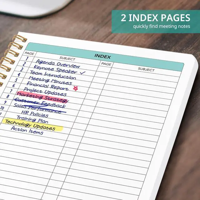 Alt view image 3 of 7 - Meeting Notebook for Work Organization - Work notebook with action items, Meeting Minutes Planner Notebook, Perfect Office Supplies for Men & Women - Green