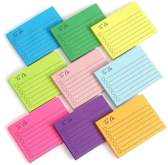 Main image of 9 Pads to Do Lined Sticky Notes, 9 Bright Multi Colors Self-Stick Note Pads, 3x4 Inch with Line Adhesive Memo Sticky Notes Notepad, 50 Sheet/Pad