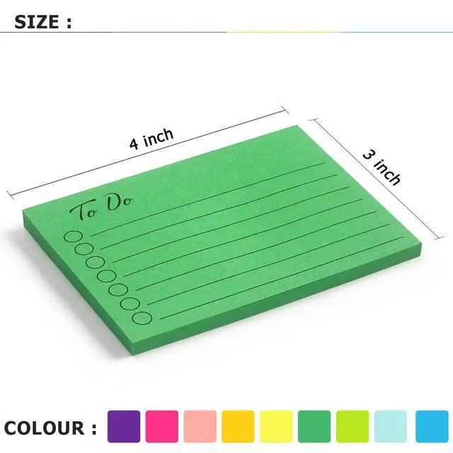 Alt view image 3 of 7 - 9 Pads to Do Lined Sticky Notes, 9 Bright Multi Colors Self-Stick Note Pads, 3x4 Inch with Line Adhesive Memo Sticky Notes Notepad, 50 Sheet/Pad