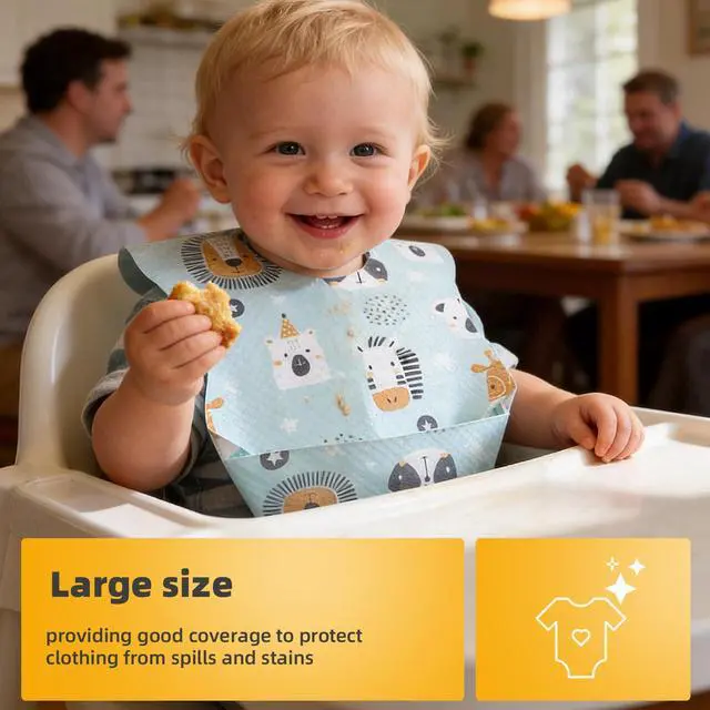 Alt view image 4 of 7 - Disposable Baby Bibs, Disposable Bibs Travel Bibs for babies,Disposable Feeding Bibs Paper Bibs for Toddler 1-3, Individually Packaged Baby Disposable Bibs, 20 Pcs