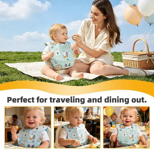 Alt view image 7 of 7 - Disposable Baby Bibs, Disposable Bibs Travel Bibs for babies,Disposable Feeding Bibs Paper Bibs for Toddler 1-3, Individually Packaged Baby Disposable Bibs, 20 Pcs