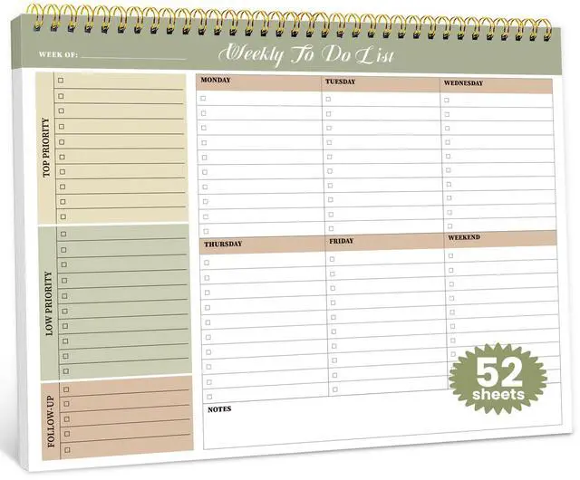 Main image of Weekly To Do List Notepad with 52 Undated Sheets8.5"×11"- Undated Weekly Planner Notepad for Office Desk Accessories and Supplies - Forest Shades