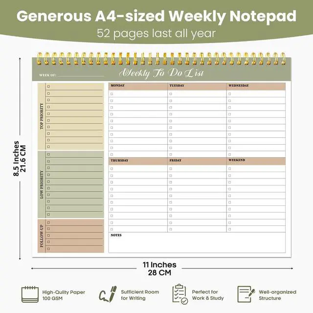 Alt view image 3 of 7 - Weekly To Do List Notepad with 52 Undated Sheets8.5"×11"- Undated Weekly Planner Notepad for Office Desk Accessories and Supplies - Forest Shades