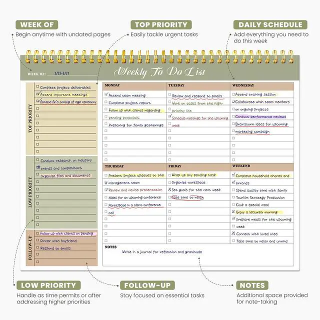 Alt view image 2 of 7 - Weekly To Do List Notepad with 52 Undated Sheets8.5"×11"- Undated Weekly Planner Notepad for Office Desk Accessories and Supplies - Forest Shades