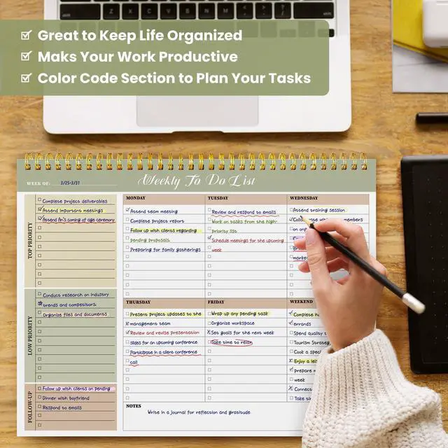 Alt view image 7 of 7 - Weekly To Do List Notepad with 52 Undated Sheets8.5"×11"- Undated Weekly Planner Notepad for Office Desk Accessories and Supplies - Forest Shades