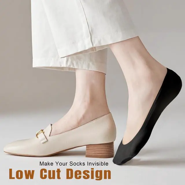 Alt view image 3 of 7 - No Show Socks Womens, Non Slip Ultra Low Cut 6 Pairs Thin Silky Footies Cotton Sole Invisible Socks Flats Loafers (5,9 Black*3/Nude*3)