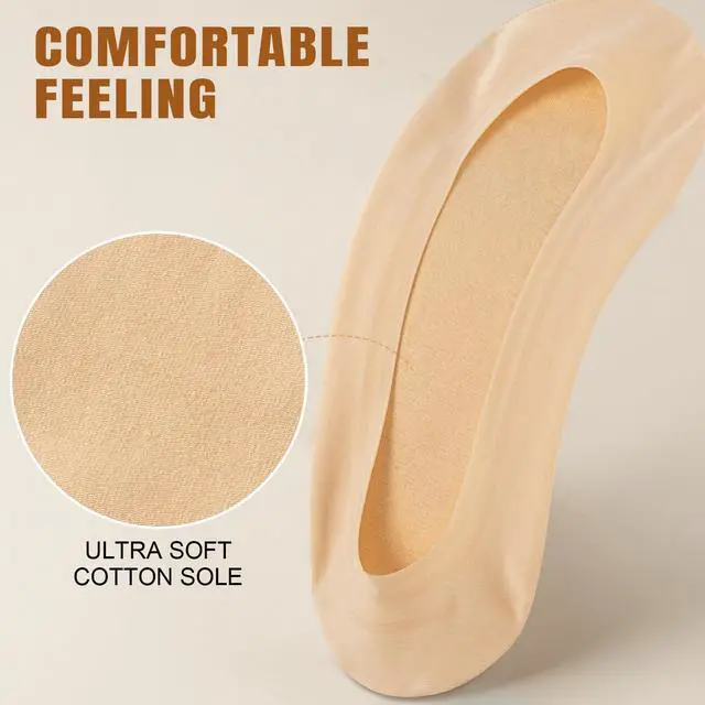 Alt view image 4 of 7 - No Show Socks Womens, Non Slip Ultra Low Cut 6 Pairs Thin Silky Footies Cotton Sole Invisible Socks Flats Loafers (5,9 Black*3/Nude*3)