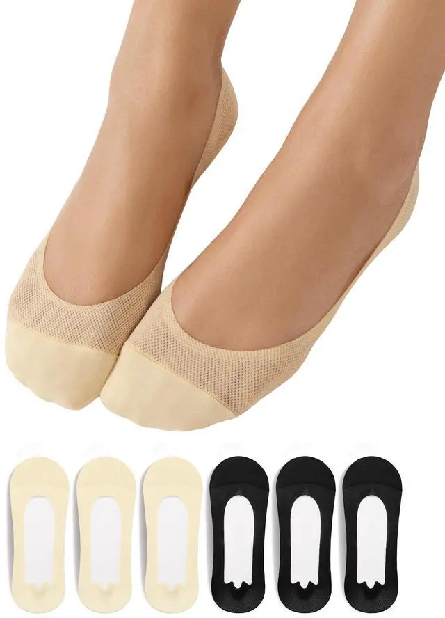 Main image of Women's 6 Pairs No Show Socks Mesh Liner Ultra Low Cut Non Slip Thin Invisible Socks for Flats Loafer Size 8-11