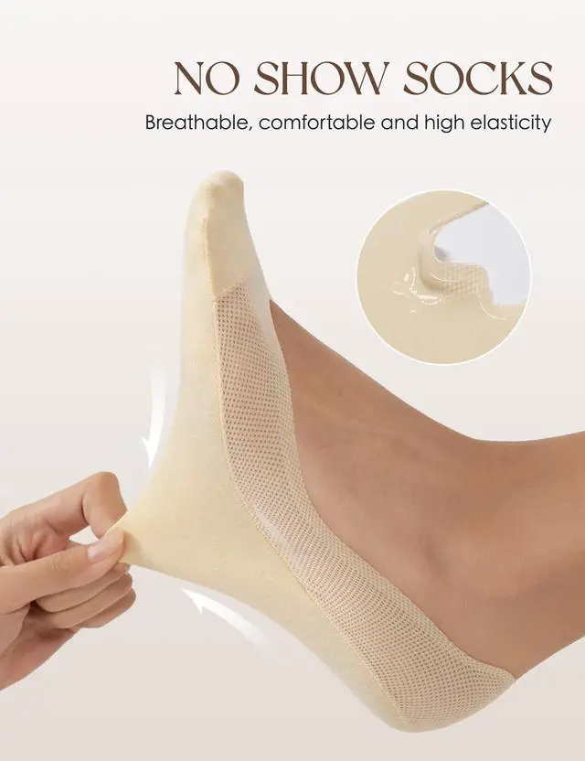 Alt view image 3 of 6 - Women's 6 Pairs No Show Socks Mesh Liner Ultra Low Cut Non Slip Thin Invisible Socks for Flats Loafer Size 8-11