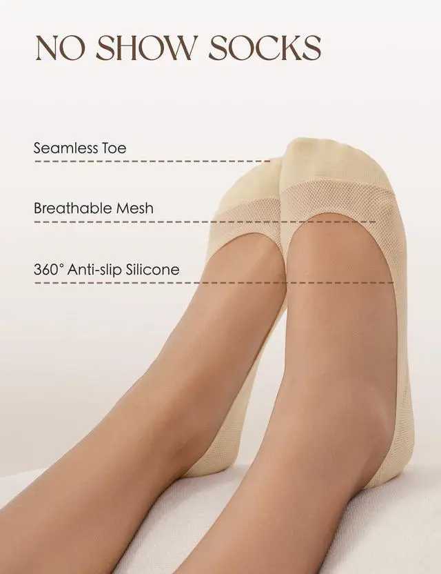 Alt view image 4 of 6 - Women's 6 Pairs No Show Socks Mesh Liner Ultra Low Cut Non Slip Thin Invisible Socks for Flats Loafer Size 8-11
