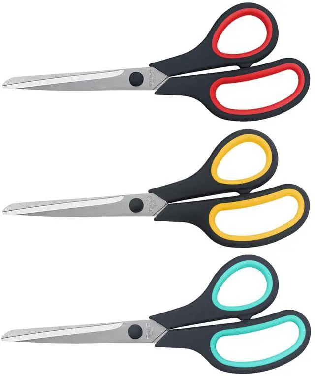 Main image of Scissors 8.5 Inch All Purpose Scissors for Office Home School, Soft Comfort-Grip Right/Left Hand, Black, Set of 3