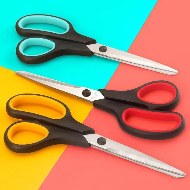 Alt view image 5 of 7 - Scissors 8.5 Inch All Purpose Scissors for Office Home School, Soft Comfort-Grip Right/Left Hand, Black, Set of 3
