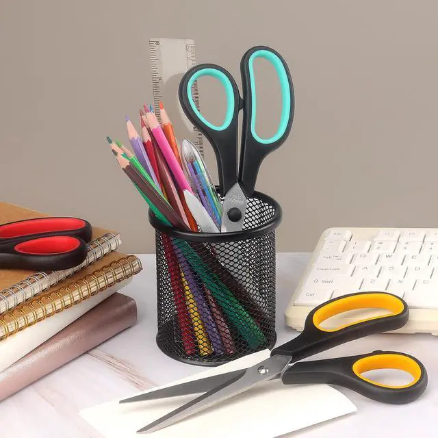 Alt view image 7 of 7 - Scissors 8.5 Inch All Purpose Scissors for Office Home School, Soft Comfort-Grip Right/Left Hand, Black, Set of 3