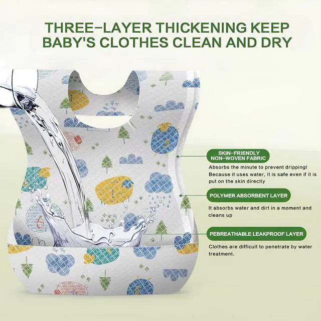 Alt view image 2 of 7 - 30/60pcs Baby Disposable Bibs-Individually Packaged,Soft, Leak Proof and Convenient, disposable bibs for toddlers (30 Pcs Multiple Patterns)