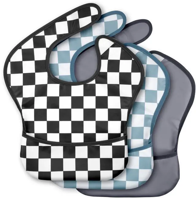 Main image of 3-Pack Waterproof Baby Bibs for Eating - Mess Proof Lightweight Toddler Feeding Bibs with Large Food Catcher, Food-Grade Baby Eating Essentials, Easy to Put On & Clean(Black Cherkerd)