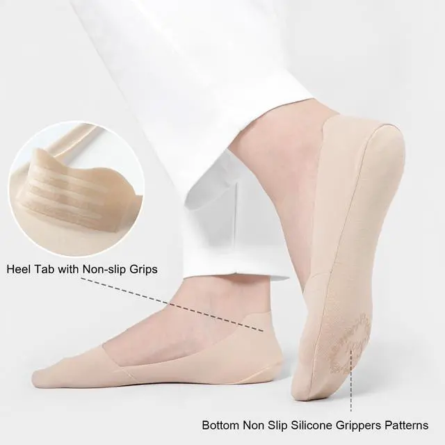Alt view image 6 of 7 - No Show Socks Womens Nylon Non Slip Low Cut Invisible Liner Footies Thin Silk Socks for Flats Loafers Lightweight 6 Pairs Nude Size 9-12