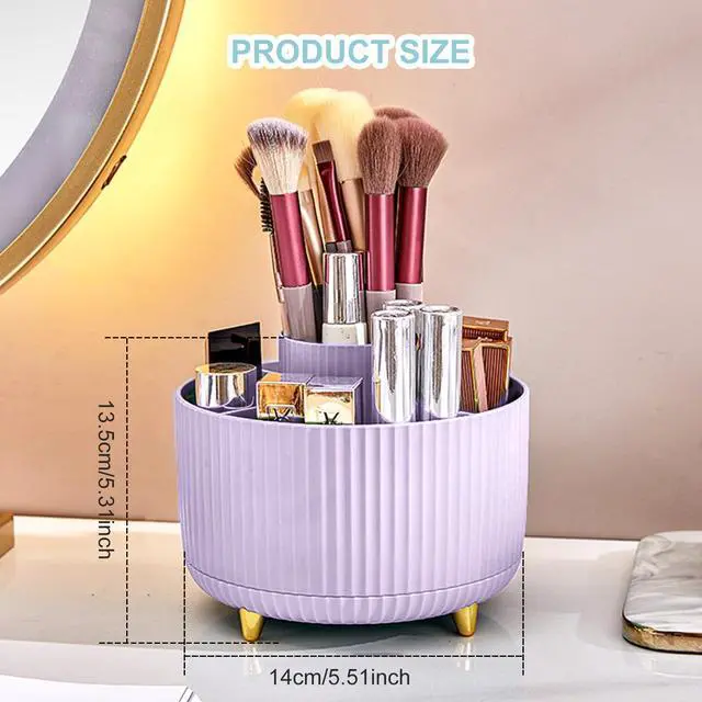 Alt view image 4 of 7 - Pencil Holder For Desk,5 Slots 360°Degree Rotating Desk Organizers And Accessories,Desktop Storage Stationery Supplies Organizer, Cute Pencil Cup Pot For Office, School, Home (I-Purple)