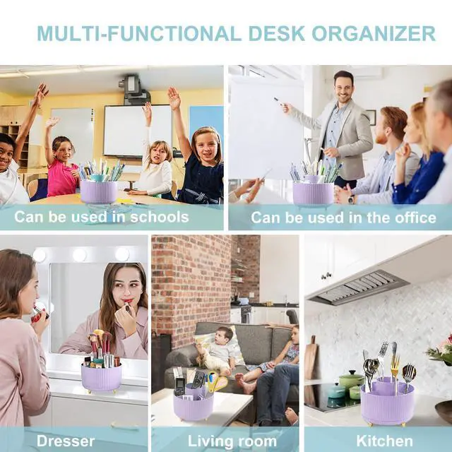 Alt view image 6 of 7 - Pencil Holder For Desk,5 Slots 360°Degree Rotating Desk Organizers And Accessories,Desktop Storage Stationery Supplies Organizer, Cute Pencil Cup Pot For Office, School, Home (I-Purple)