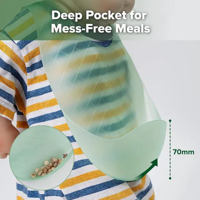 Alt view image 5 of 7 - Lightweight Silicone Pocket Bib Ultra-Light & Foldable Travel Silicone Baby Bibs with Deep Food Catcher Pocket, Adjustable Waterproof Design, Baby Feeding Essentials
