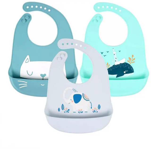 Main image of Baby Bibs Silicone Feeding Bibs, Weaning Waterproof Bibs with Food Crumb Catcher Pocket Baby Bibs Easily to Clean, Comfortable and Foldable
