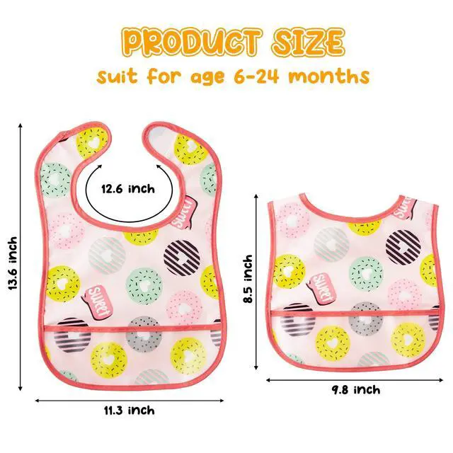 Alt view image 2 of 7 - 6Pcs Baby Feeding Bibs with Crumb Catcher Pocket Adjustable Waterproof Sleeveless Teething Bib Set Toddler Infant Keepsake Gift for Baby Shower, 6-24 Months