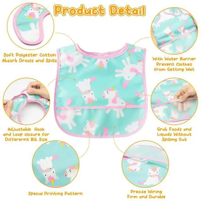Alt view image 3 of 7 - 6Pcs Baby Feeding Bibs with Crumb Catcher Pocket Adjustable Waterproof Sleeveless Teething Bib Set Toddler Infant Keepsake Gift for Baby Shower, 6-24 Months