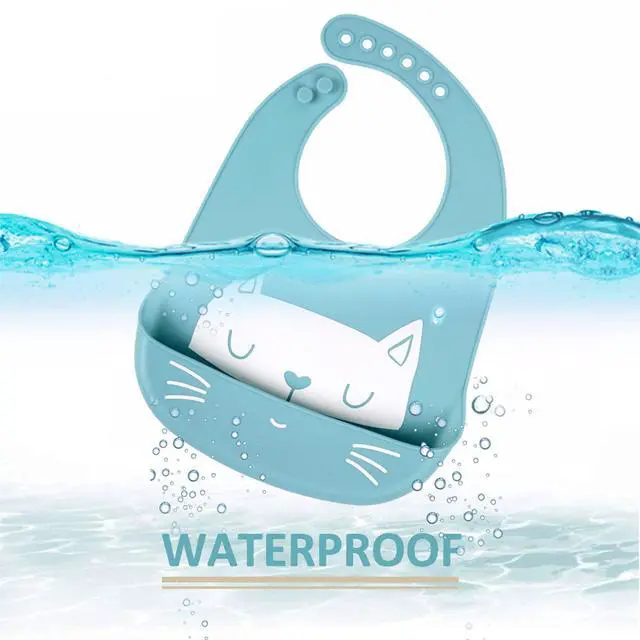Alt view image 2 of 6 - Baby Bibs Silicone Feeding Bibs, Weaning Waterproof Bibs with Food Crumb Catcher Pocket Baby Bibs Easily to Clean, Comfortable and Foldable