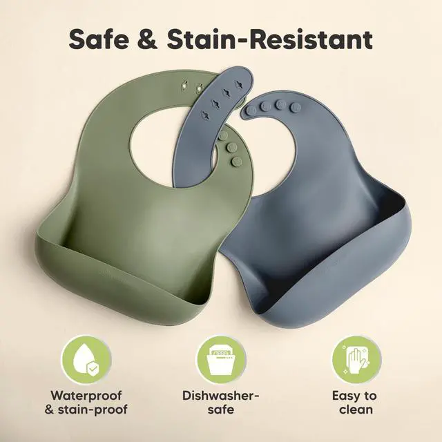 Alt view image 3 of 7 - 2-Pack Silicone Bibs for Babies, Toddlers Girl, Boy Sturdy Food-Grade Baby Bibs for Eating, Large Food Catcher, Clean & Put On Easily, Waterproof Toddler Feeding Essentials (Slate)