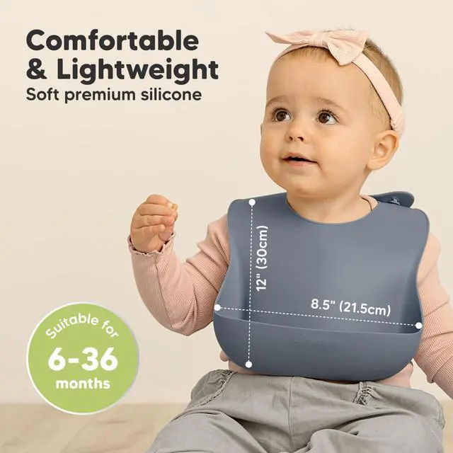 Alt view image 4 of 7 - 2-Pack Silicone Bibs for Babies, Toddlers Girl, Boy Sturdy Food-Grade Baby Bibs for Eating, Large Food Catcher, Clean & Put On Easily, Waterproof Toddler Feeding Essentials (Slate)