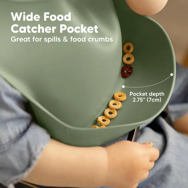 Alt view image 5 of 7 - 2-Pack Silicone Bibs for Babies, Toddlers Girl, Boy Sturdy Food-Grade Baby Bibs for Eating, Large Food Catcher, Clean & Put On Easily, Waterproof Toddler Feeding Essentials (Slate)