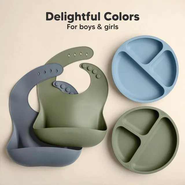 Alt view image 7 of 7 - 2-Pack Silicone Bibs for Babies, Toddlers Girl, Boy Sturdy Food-Grade Baby Bibs for Eating, Large Food Catcher, Clean & Put On Easily, Waterproof Toddler Feeding Essentials (Slate)