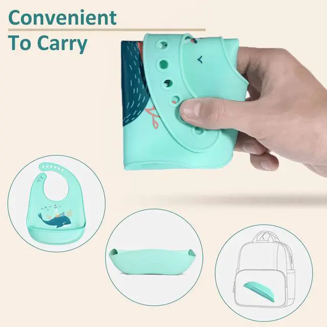 Alt view image 3 of 6 - Baby Bibs Silicone Feeding Bibs, Weaning Waterproof Bibs with Food Crumb Catcher Pocket Baby Bibs Easily to Clean, Comfortable and Foldable