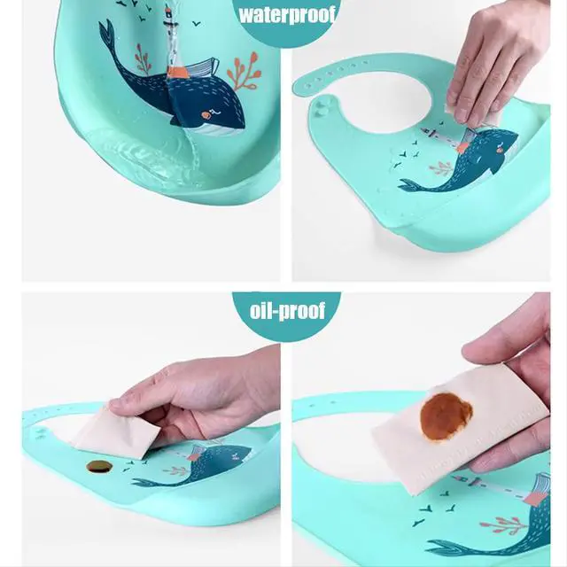 Alt view image 5 of 6 - Baby Bibs Silicone Feeding Bibs, Weaning Waterproof Bibs with Food Crumb Catcher Pocket Baby Bibs Easily to Clean, Comfortable and Foldable