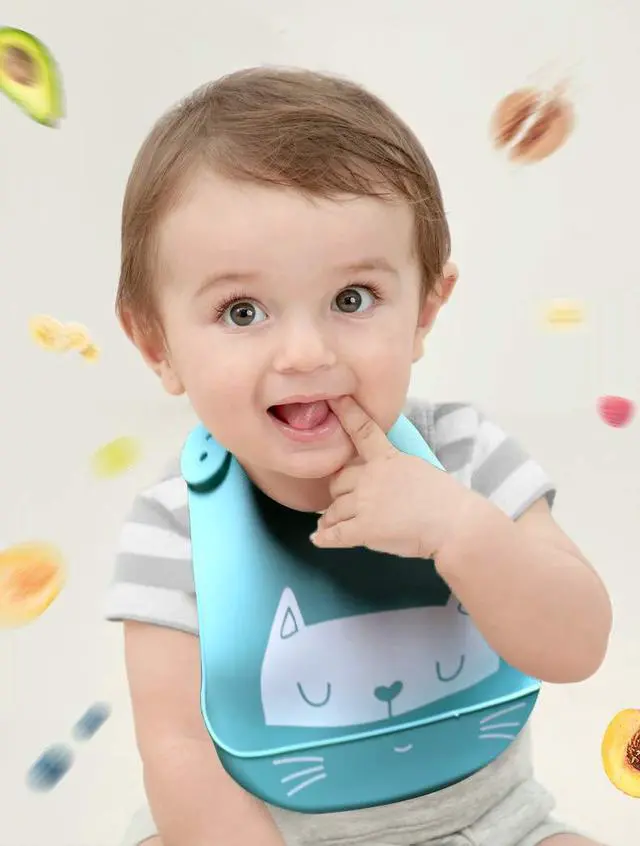 Alt view image 6 of 6 - Baby Bibs Silicone Feeding Bibs, Weaning Waterproof Bibs with Food Crumb Catcher Pocket Baby Bibs Easily to Clean, Comfortable and Foldable