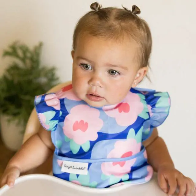 Alt view image 2 of 7 - Mess Proof Baby Bib for Girls | Waterproof Toddler Bib for Eating | Baby Apron for Feeding | Machine Washable | Perfect Shower Gift (Floral Blue, 624M)