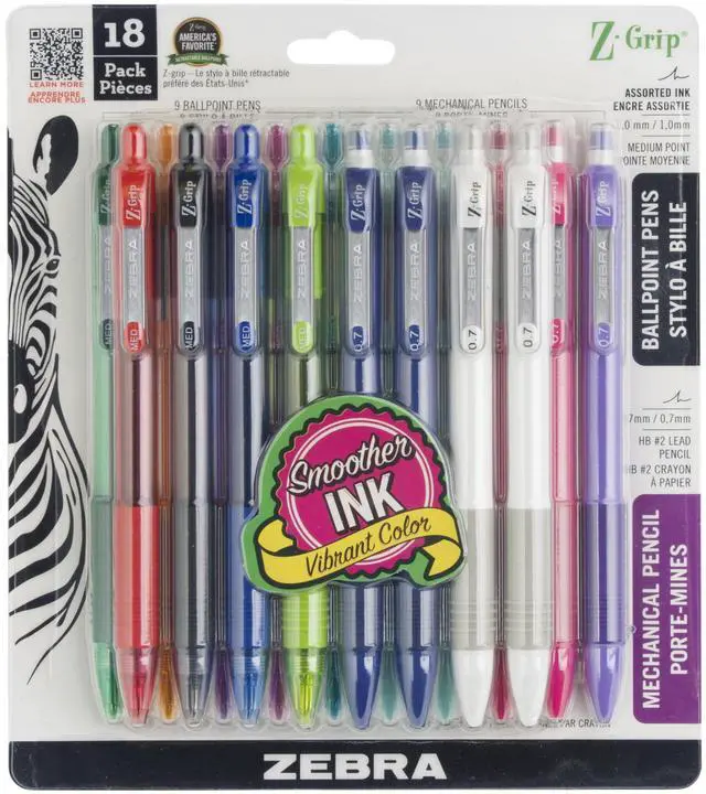 Main image of Z-Grip Writing Set, Retractable Medium Point Ballpoint Pen and Mechanical Pencil, #2 HD Lead Pencils, Assorted Ink Colors, School Supplies, Ideal for Note-Taking, 18-Pack (23618)