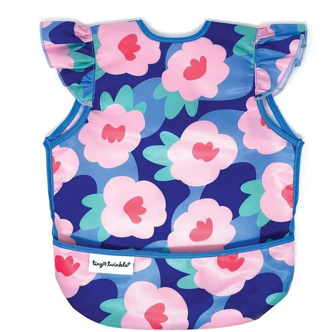 Main image of Mess Proof Baby Bib for Girls | Waterproof Toddler Bib for Eating | Baby Apron for Feeding | Machine Washable | Perfect Shower Gift (Floral Blue, 624M)