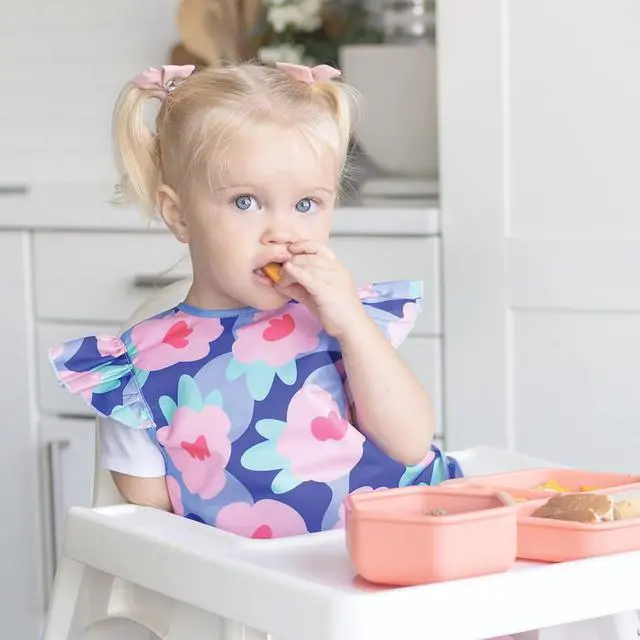 Alt view image 3 of 7 - Mess Proof Baby Bib for Girls | Waterproof Toddler Bib for Eating | Baby Apron for Feeding | Machine Washable | Perfect Shower Gift (Floral Blue, 624M)