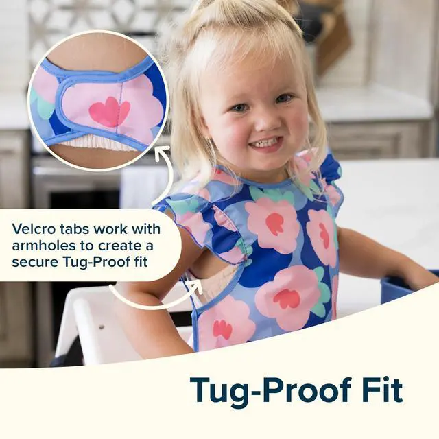 Alt view image 6 of 7 - Mess Proof Baby Bib for Girls | Waterproof Toddler Bib for Eating | Baby Apron for Feeding | Machine Washable | Perfect Shower Gift (Floral Blue, 624M)