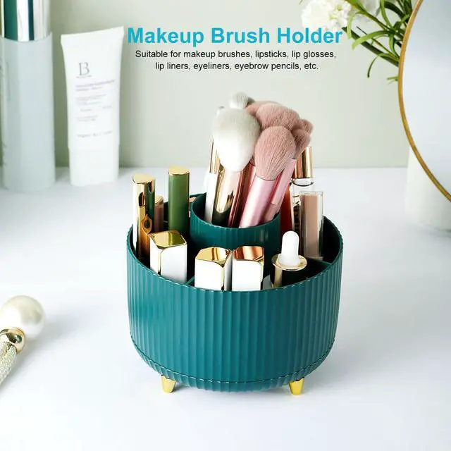 Alt view image 5 of 6 - 360 Degree Rotatable Pen Holder, 5 Slots Office Desk Organizer, Pencil Holder for Desk Multi-Functional Pencil Cup Desktop Stationary Organizer Storage for Office School Home Dark Green
