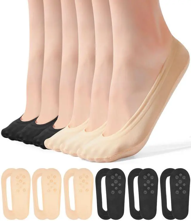 Main image of 6 Pairs No Show Socks Womens Ultra Low Cut Nylon Thin Socks for Flat Invisible Non Slip Liner Footies Size 9-11
