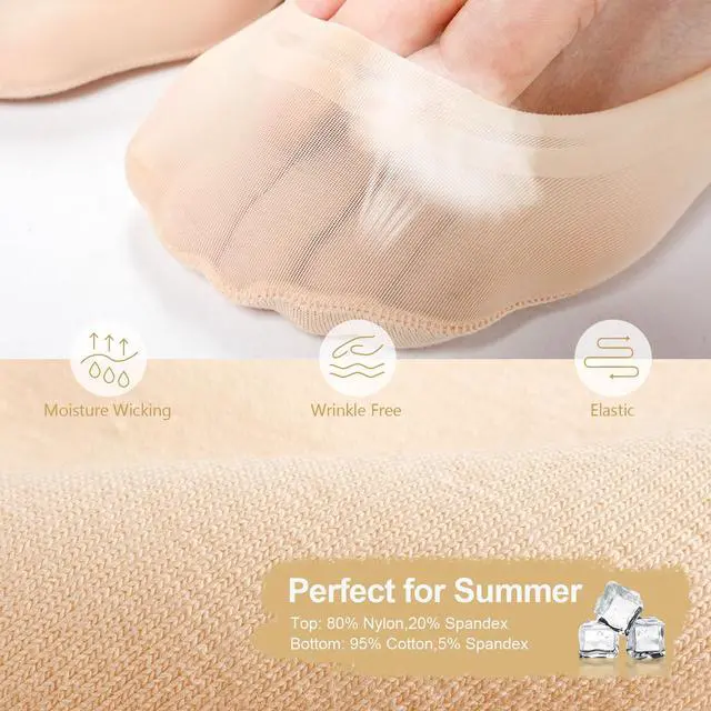 Alt view image 3 of 5 - 6 Pairs No Show Socks Womens Ultra Low Cut Nylon Thin Socks for Flat Invisible Non Slip Liner Footies Size 9-11