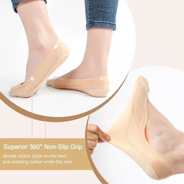 Alt view image 4 of 5 - 6 Pairs No Show Socks Womens Ultra Low Cut Nylon Thin Socks for Flat Invisible Non Slip Liner Footies Size 9-11