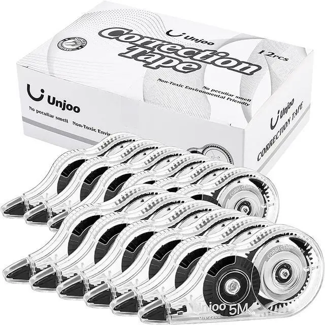 Main image of White Correction Tape, Easy To Use Applicator for Instant Corrections Wrong Writing At Any Time, For school, Office (12pack, 5M/196" x 0.2", Black)