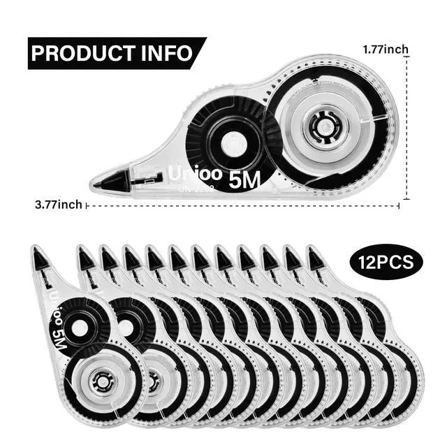 Alt view image 2 of 7 - White Correction Tape, Easy To Use Applicator for Instant Corrections Wrong Writing At Any Time, For school, Office (12pack, 5M/196" x 0.2", Black)